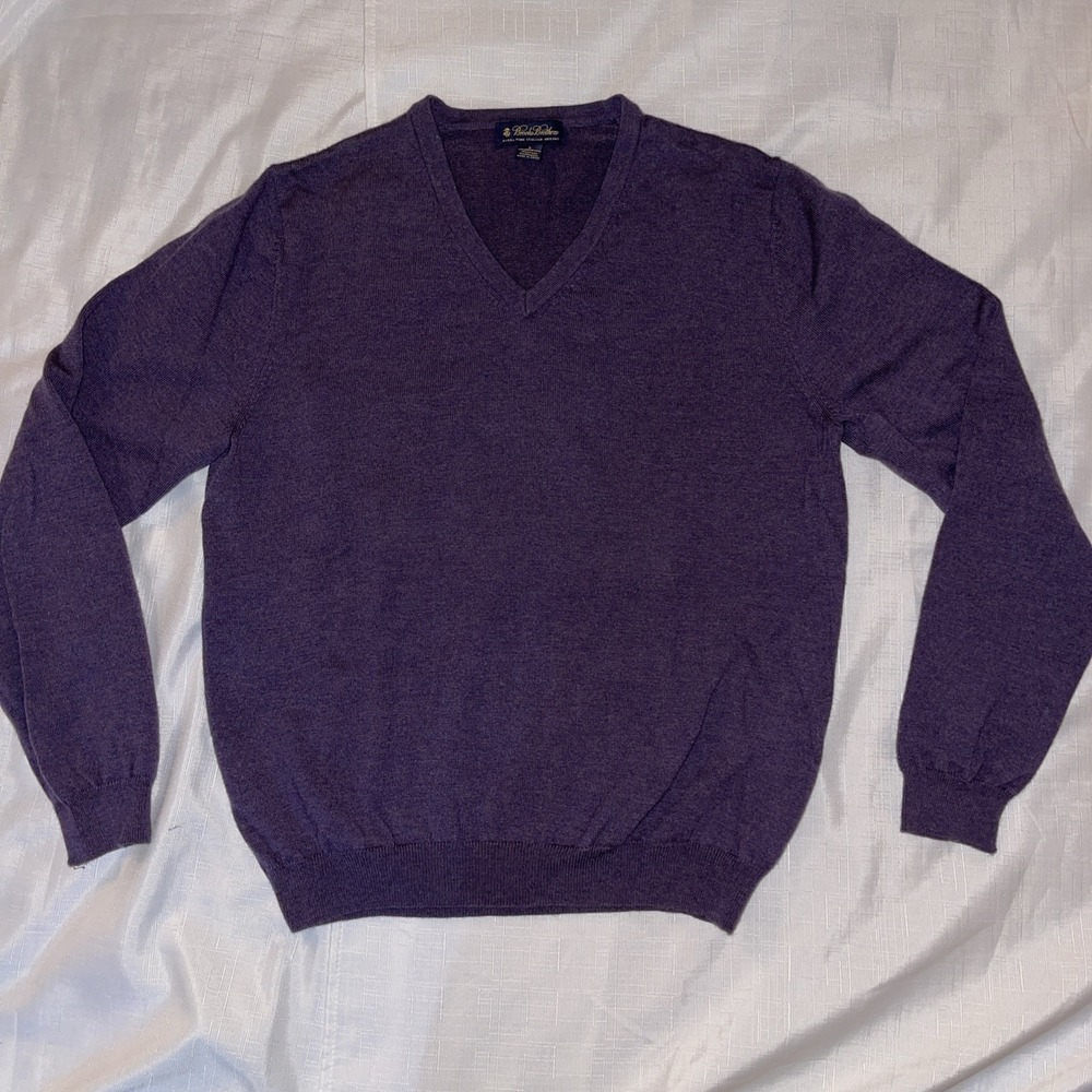 Brooks Brothers Unisex Size L Large Sweater Italian Merino Wool V-Neck Purple